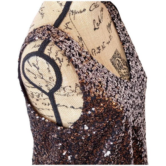 ONE LOVE CLOTHING Women's Regular Bronze Sequin Chiffon Dressy Tank Size Small - Picture 5 of 14